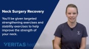 Woman speaking to the camera about recovering from neck surgery.