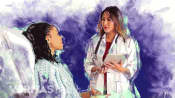 illustration of a doctor advising a patient in a hospital bed