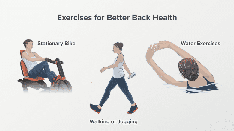 Illustration of different types of exercises for back pain.