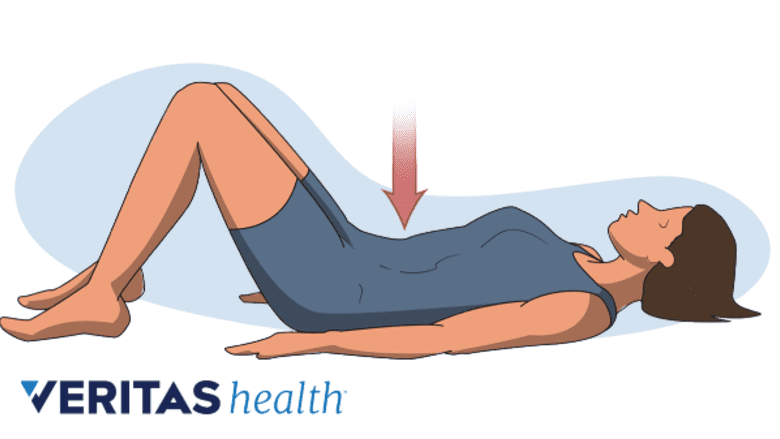 Illustration of a woman showing pelvic tilt exercise.