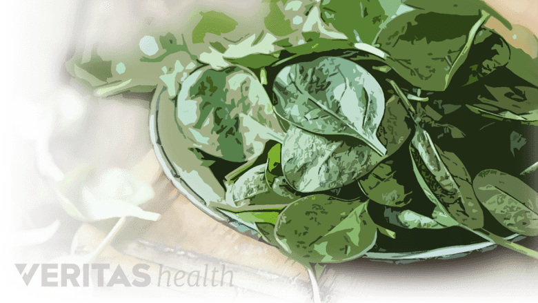An illustration showing a plate of spinach.