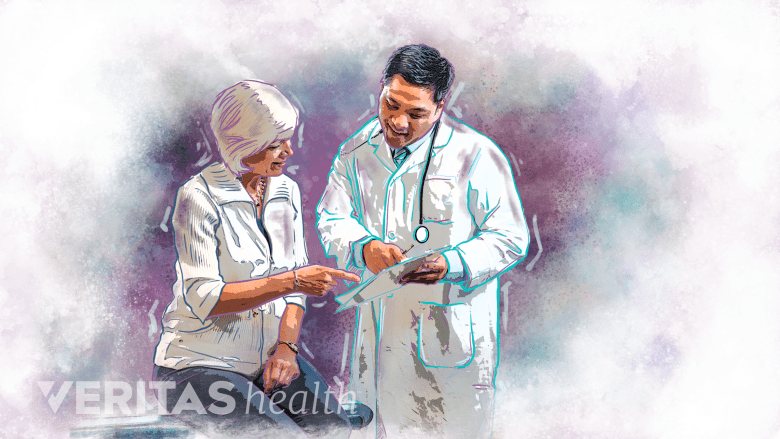 A patient conducting with the doctor.