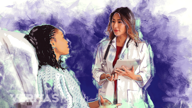 A doctor reviewing patients medical history.