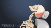 Profile view of the impact of the head hitting a car seat