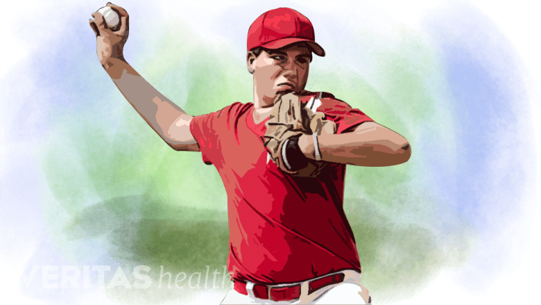 An illustration showing a person playing baseball.